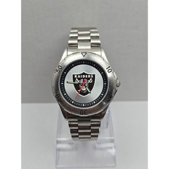 NFL Raiders Working Mens Watch By Game Time Silver Tone NEW BATTERY Working - Picture 1 of 11